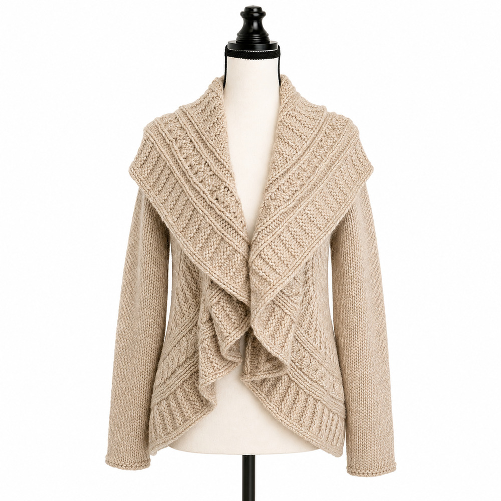 Elsamanda Anthropologie Sweater Womens Size Medium Tan Chunky Knit Shawl Collar